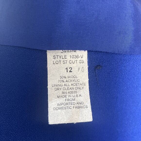 SUITSME Wool Blend Blazer Womens 12 Blue Velvet Collar Vintage Career Jacket - Picture 8 of 9